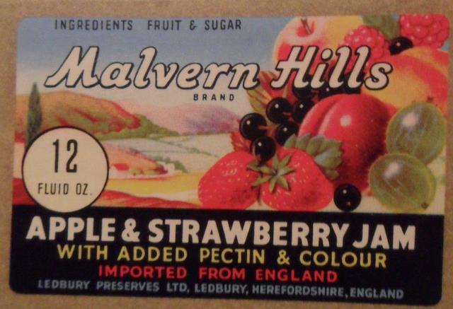[Malvern Hills Brand, Apple and Strawberry Jam Label]