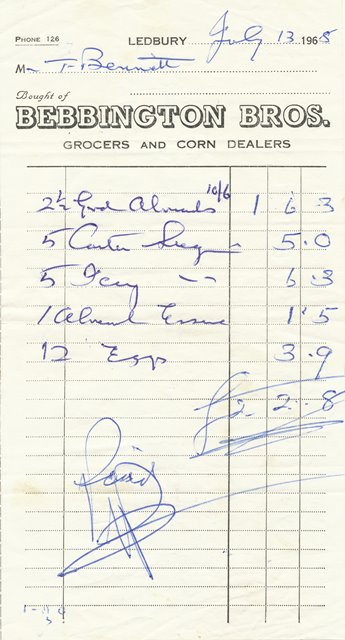 [Bebbington Receipt 1968]