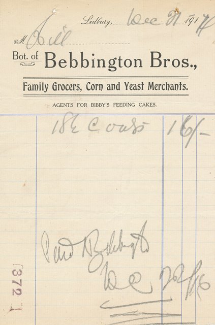 [Bebbington Bros Receipt 1914]