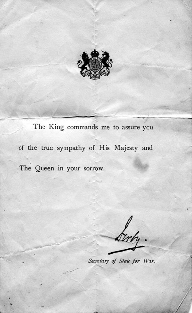 [Sympathy Letter from the War Office 1916]
