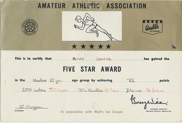[Amateur Athletic Association Five Star Award]